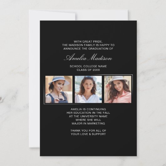Modernes Minimal-Einzigartiges Ink Script Graduate Ankündigung (Rückseite)
