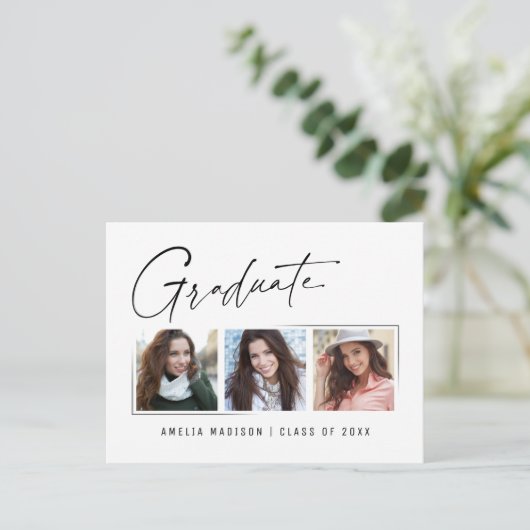 Modernes Minimal-Einzigartiges Ink Script Graduate Postkarte (Stehend Vorderseite)