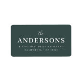 Modernes Minimal Elegante | Dark Forest Green Name Adressaufkleber (Vorne)