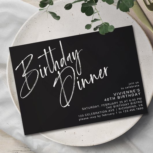 Modernes Minimal | Elegantes Black Birthday Dinner Einladung