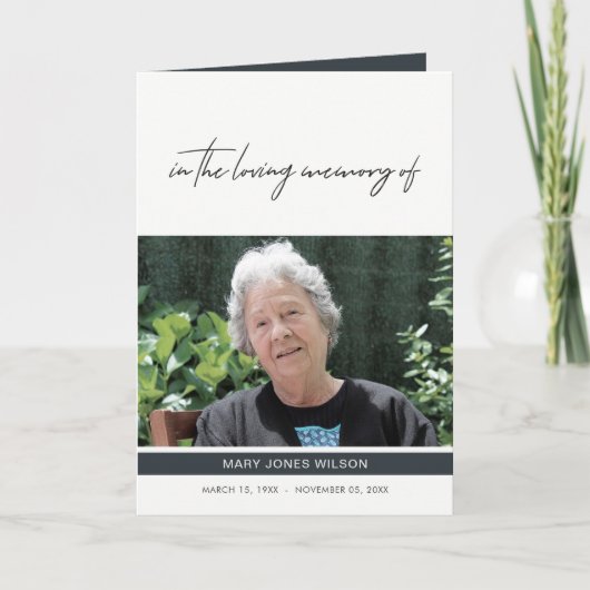 MODERNES MINIMAL ELEGANTES FOTO BEILEID MEMORIAL DANKESKARTE (Vorderseite)