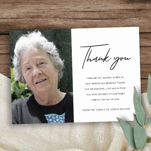 MODERNES MINIMAL ELEGANTES FOTO BEILEID MEMORIAL DANKESKARTE