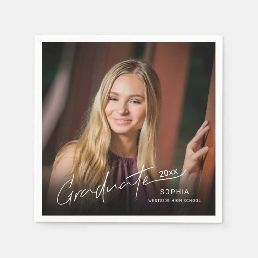 Modernes Minimal Elegantes Graduate Script-Foto Serviette (Vorderseite)