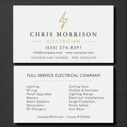 Modernes Minimal-Elektriker Weißgold Visitenkarte