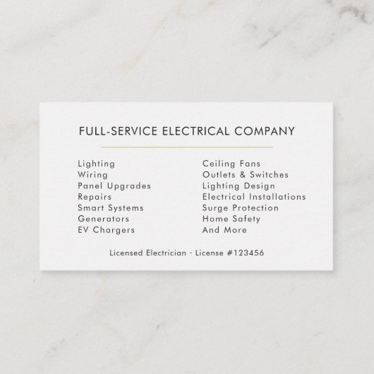 Modernes Minimal-Elektriker Weißgold Visitenkarte (Rückseite)