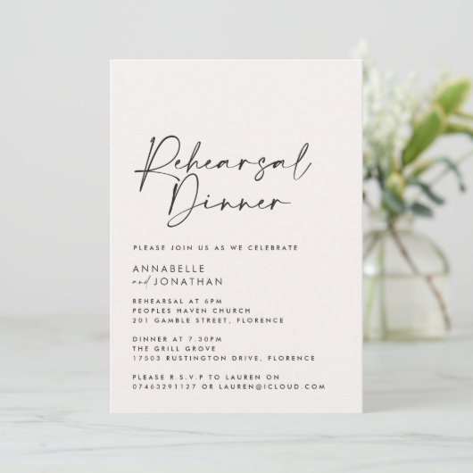 Modernes Minimal Foto Hochzeit Probe Dinner Einladung (Stehend Vorderseite)