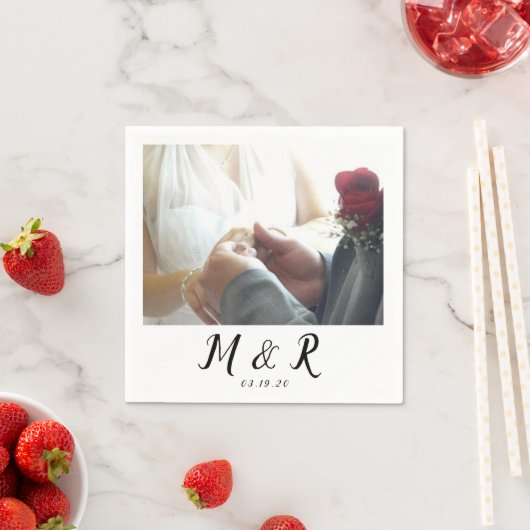 Modernes Minimal-Foto-Hochzeitslogo Serviette (Beispiel)