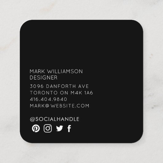 Modernes Minimal-Foto Schwarz Quadratische Visitenkarte (Rückseite)