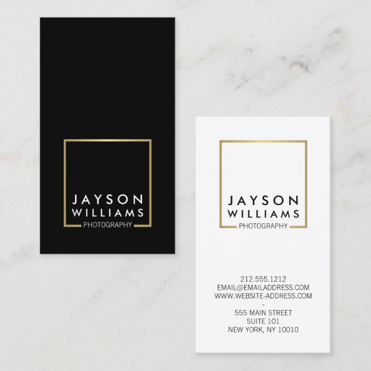 Modernes Minimal-Fotograf-Gold-Square-Logo II Visitenkarte (Vorne/Hinten)