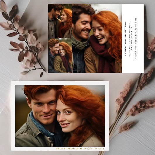 Modernes Minimal Frame Multi-Foto Save the Date Folieneinladung