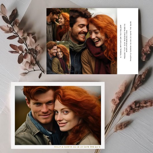 Modernes Minimal Frame Multi-Foto Save the Date Folieneinladung