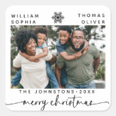 Modernes Minimal frohe Weihnachtsfamilien Namen Fo Quadratischer Aufkleber (Vorderseite)