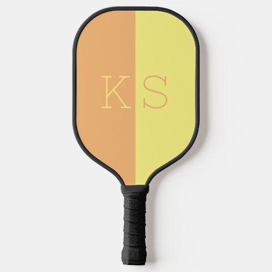 Modernes Minimal-Gelb-Orange-Monogramm Pickleball Schläger (Rückseite)