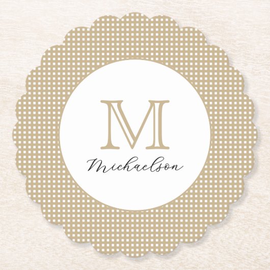 Modernes Minimal Gold Elegantes Monogramm Untersetzer (Vorderseite)