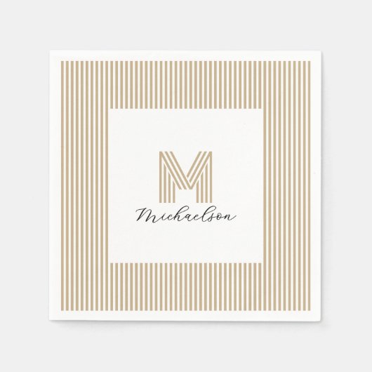 Modernes Minimal Gold Streifen Monogramm Serviette (Vorderseite)