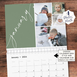 Modernes Minimal Grün 4 Fotos pro Monat Kalender