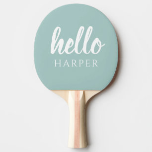 Modernes Minimal Grün und Weiß Hallo und dein Name Tischtennis Schläger