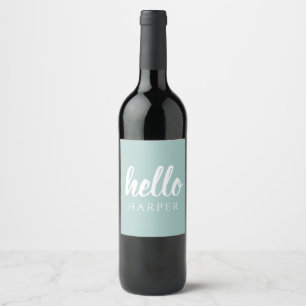 Modernes Minimal Grün und Weiß Hallo und dein Name Weinetikett