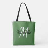 Modernes Minimal Grün/Weiß Monogramm Tasche (Rückseite)