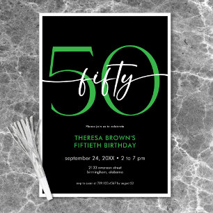 Modernes Minimal grünes fünfziges Drehbuch Geburts Einladung