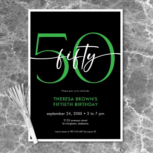 Modernes Minimal grünes fünfziges Drehbuch Geburts Einladung