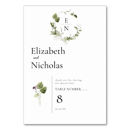 Modernes Minimal | Grüngrüner Frühling Tischnummer (Rückseite)