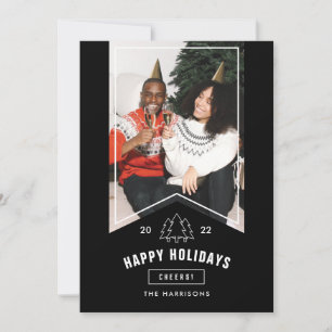 Modernes Minimal Happy Holidays Foto Black Ribbon Feiertagskarte