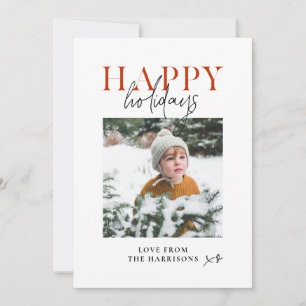Modernes Minimal Happy Holidays Script Kids Foto Feiertagskarte