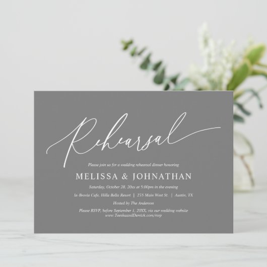 Modernes Minimal, Hochzeit Probe Dinner Dancing Einladung (Stehend Vorderseite)