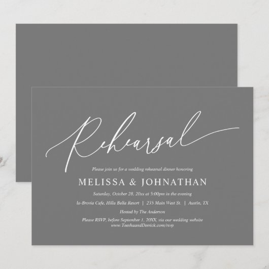 Modernes Minimal, Hochzeit Probe Dinner Dancing Einladung (Vorne/Hinten)