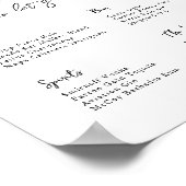 Modernes Minimal | Hochzeitmenü Bar Poster (Ecke)