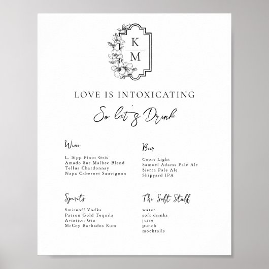 Modernes Minimal | Hochzeitmenü Bar Poster (Vorne)