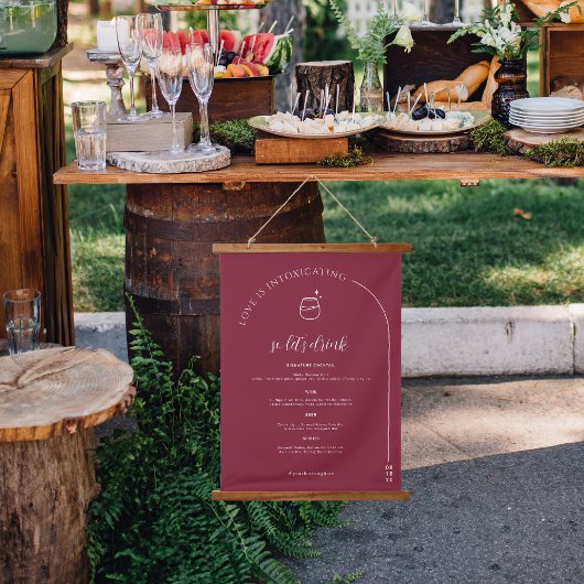 Modernes Minimal | Hochzeitmenü Bar Wandteppich Mit Holzrahmen