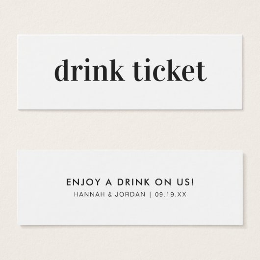 Modernes Minimal | Hochzeitsgetränk Bar Ticket (Vorne & Hinten)