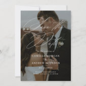 Modernes Minimal-Kalligrafie-Foto Save the Date Einladung (Vorderseite)