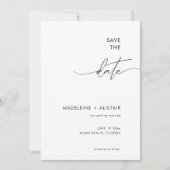 Modernes Minimal-Kalligraphie-Script Schwarz-weiß Save The Date (Vorderseite)