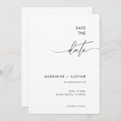 Modernes Minimal-Kalligraphie-Script Schwarz-weiß Save The Date (Vorne/Hinten)