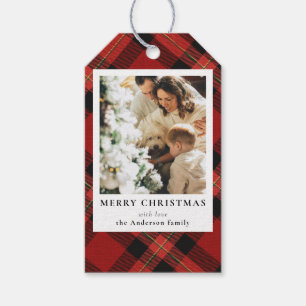 Modernes Minimal Kariertes Weihnachtsfamilien-Foto Geschenkanhänger