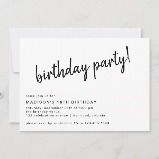 Modernes Minimal | Lässiges Skript für jedes Alter Einladung (Vorderseite)