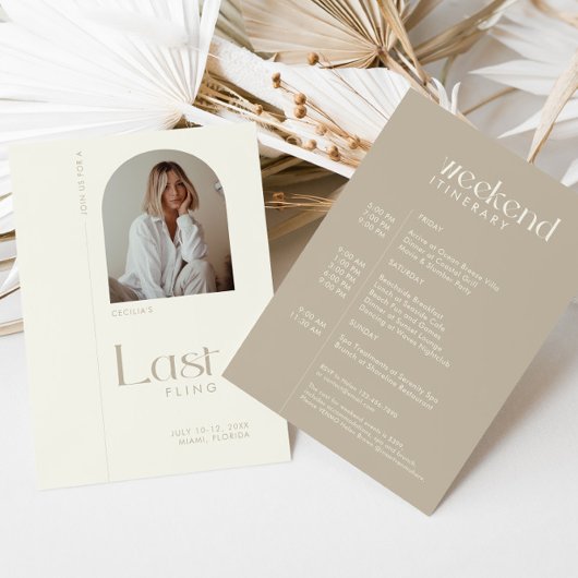 Modernes Minimal "Last Fling" Bachelorette Foto Einladung