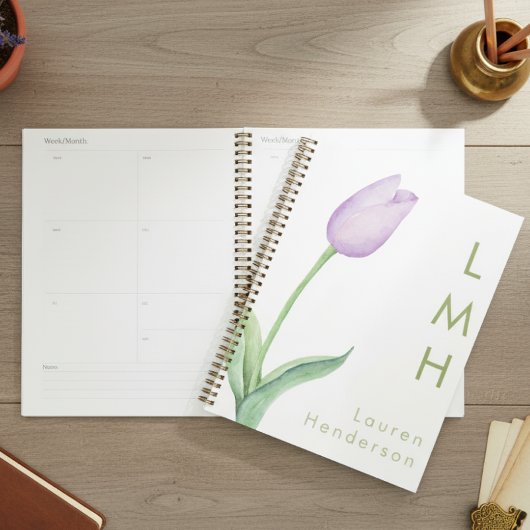 Modernes Minimal-Lavendel-Aquarelltulus-Monogramm Planer