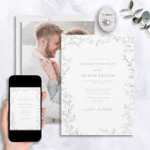 Modernes Minimal Leaf Sage Green Foto Hochzeit Einladung