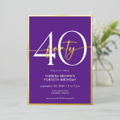 Modernes Minimal Lila 40 Script Geburtstag Folieneinladung (Stehend vorne)