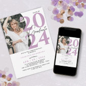 Modernes Minimal Lila Abschluss Foto Einladung