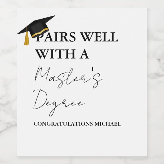 Modernes Minimal Master-Grad-Abschluss-Geschenk Weinetikett (Einzelnes Label)