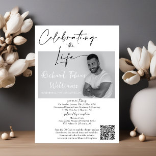 Modernes Minimal-Memorial Foto QR Code Beerdigung Einladung