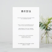 Modernes Minimal-Menü für Schreibmaschinen-Abendes (Stehend Vorderseite)