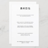 Modernes Minimal-Menü für Schreibmaschinen-Abendes (Vorne/Hinten)