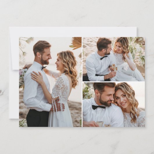 Modernes Minimal "mit Dankbarkeit" 3 Foto Hochzeit Dankeskarte (Rückseite)