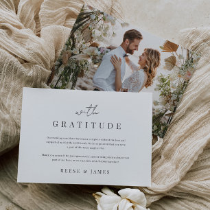 Modernes Minimal "mit Dankbarkeit" Foto Hochzeit Dankeskarte